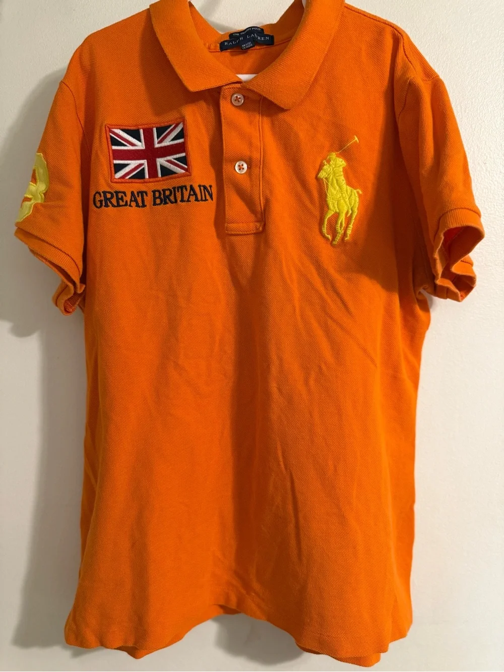 Ralph Lauren Orange Polo with Yellow Embroidered Pony & GB Patch